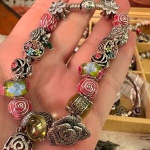 Pandora bracelet with Silver and Pink Charm